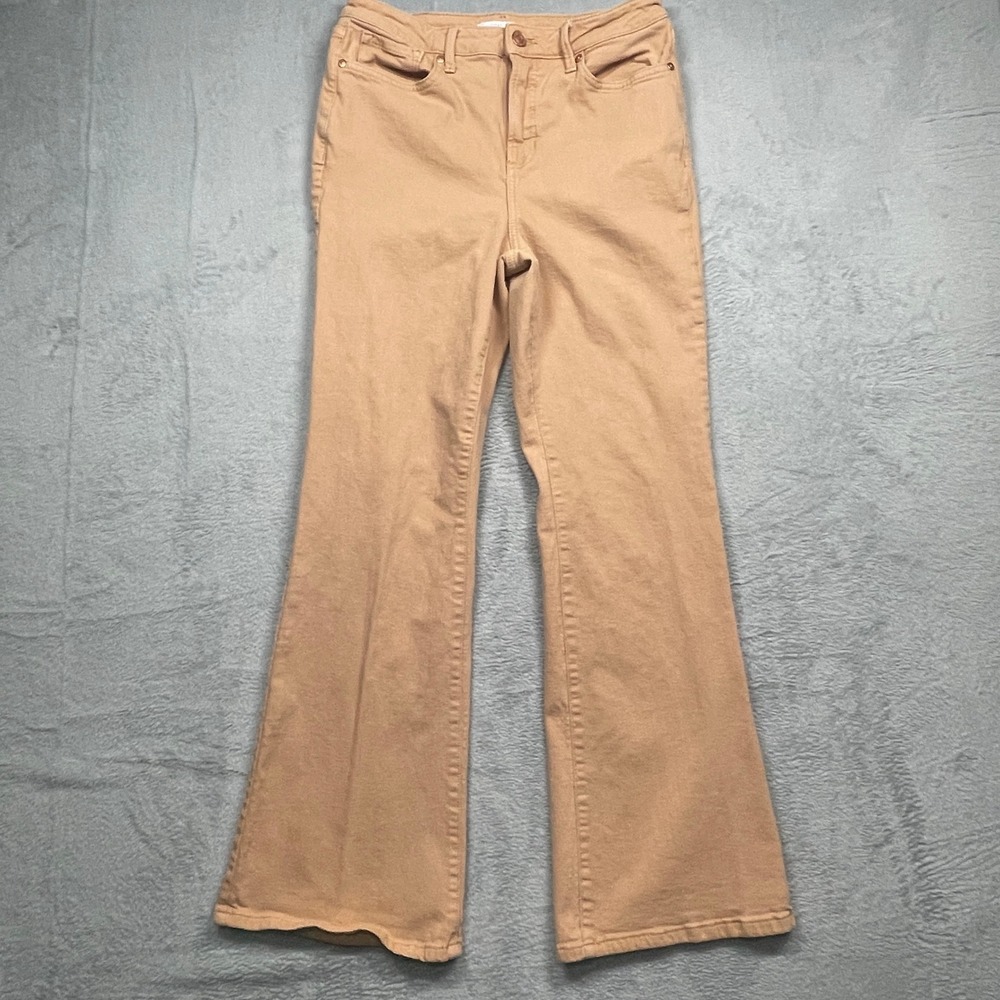 LC Lauren Conrad Flare Jeans Womens 8 Tan Super High Rise Stretch Pants